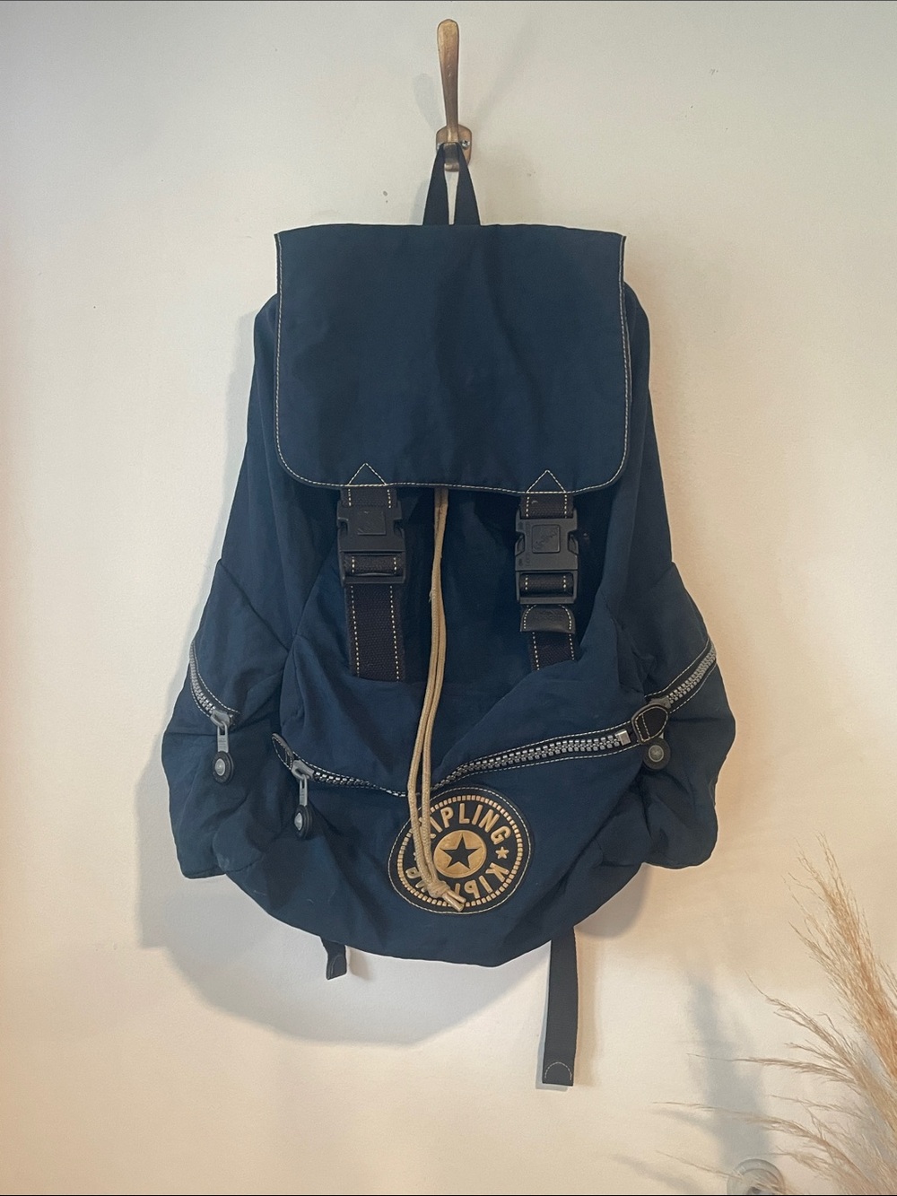 Kipling Navy Canvas Backpack with Front Patch B138